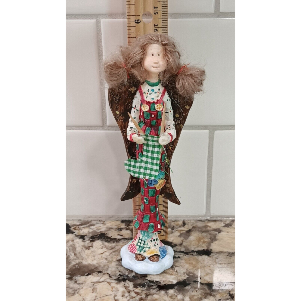 Russ The Christmas Sampler Angel Figurine 13941, Knitting, Buttons, Stocking